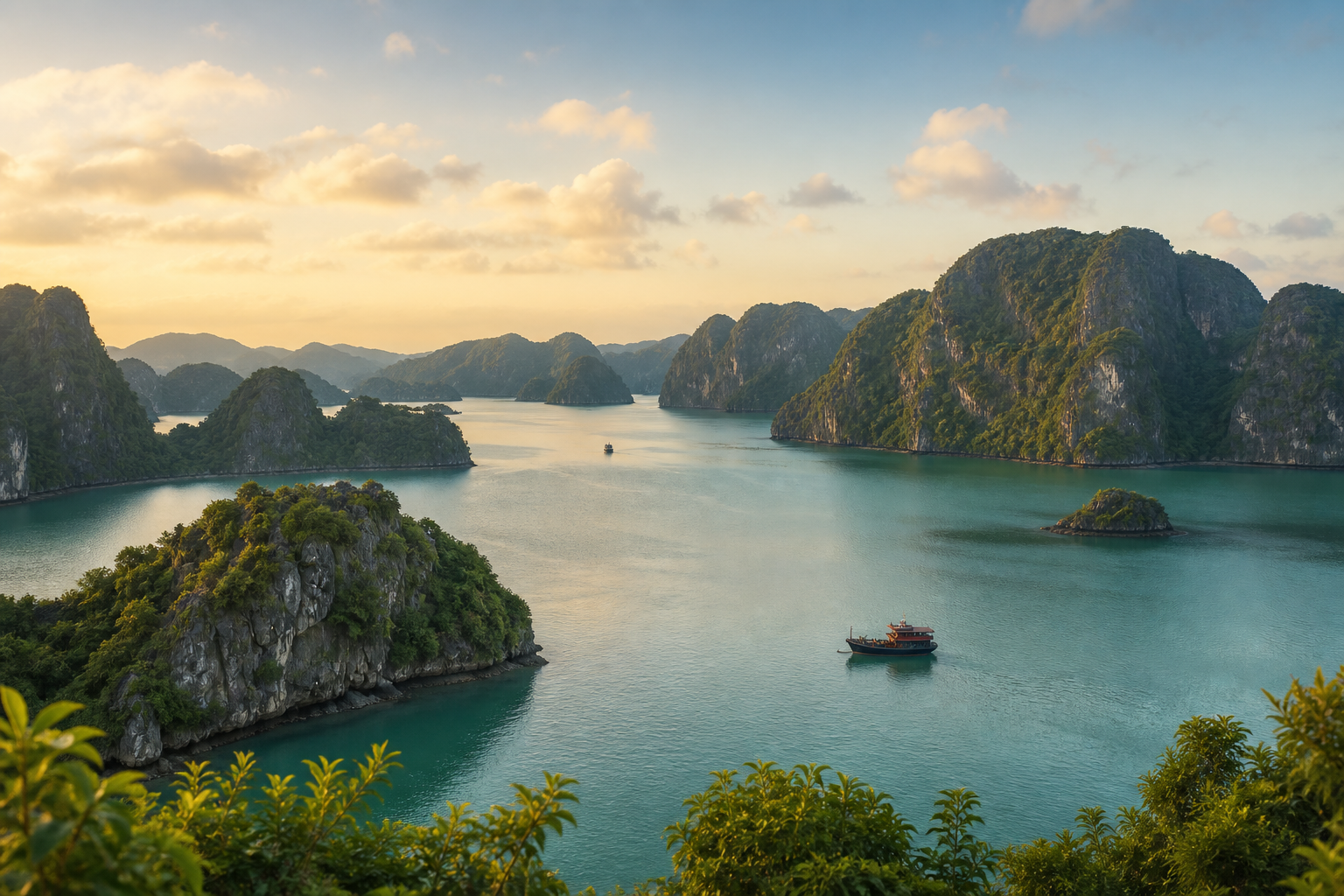 Tours Sunset view over the limestone islands of Ha Long Bay
