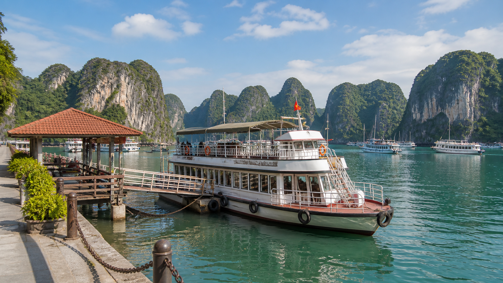 Where to Stay in Ha Long: Bai Chay vs Hon Gai vs Tuan Chau Traditional-style cruise boat sailing among limestone islands in Ha Long Bay